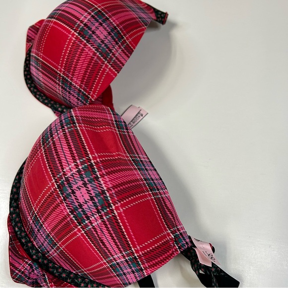 NEW Victorias Secret 38D Pushup Bra Padded Plaid Red Black Green Underwire #3509 - Picture 4 of 4